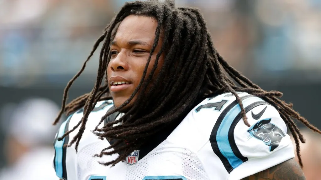 Kelvin Benjamin watches on from the sidelines against the New Orleans Saints during their game in 2017. (Source: Streeter Lecka/Getty Images)