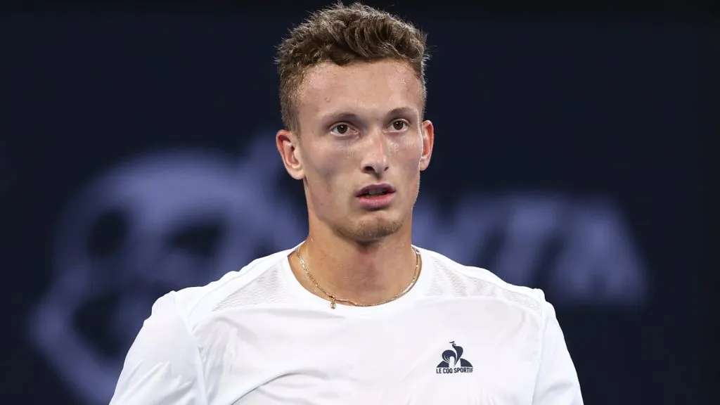 Jiri Lehecka celebrates a point in the Men’s Finals match against during day eight of the 2025 Brisbane International. (Source: Chris Hyde/Getty Images)
