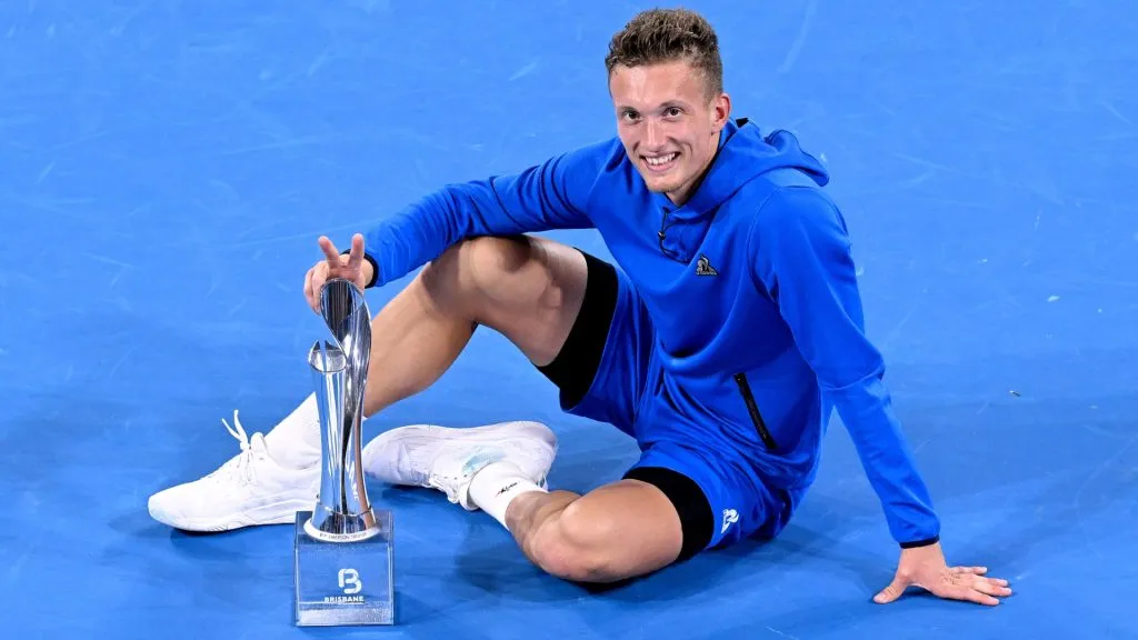 Jiri Lehecka celebrates victory after the Men’s Finals match against Reilly Opelka during day eight of the 2025 Brisbane International. (Source: Bradley Kanaris/Getty Images)