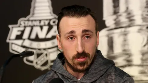 Brad Marchand during Media Day ahead of the 2019 NHL Stanley Cup Final.