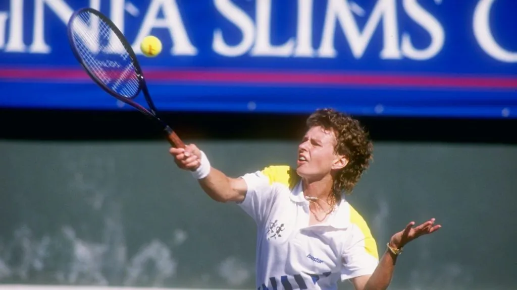Helena Sukova swings at the ball during a match at the Virginia Slims in 1991. (Ken Levine/Allsport/Getty Images)