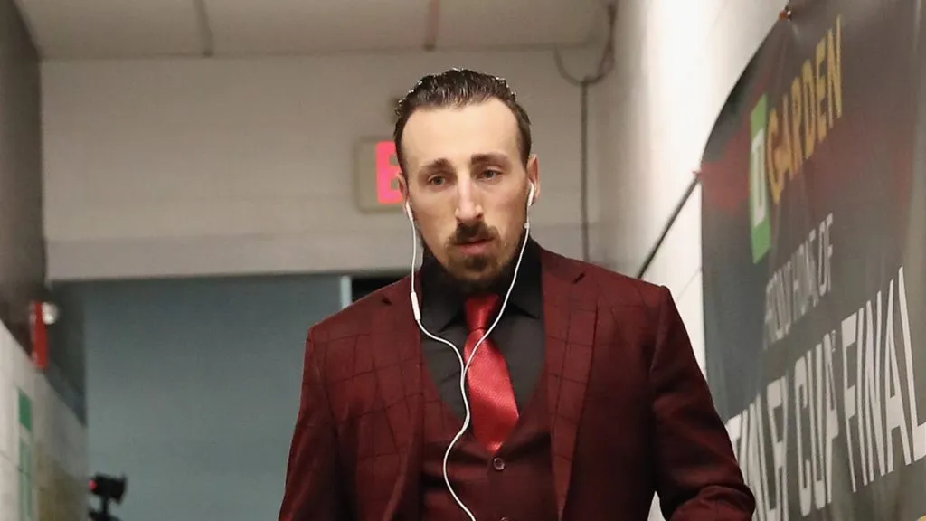 Brad Marchand arrives for a game