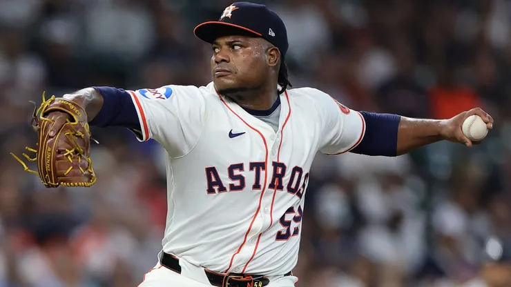 Framber Valdez #59 of the Houston Astros pitches.
