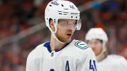 Elias Pettersson #40 of the Canucks skates vs. Oilers in the 2024 Stanley Cup Playoffs.