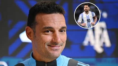 Lionel Scaloni Head Coach of Argentina smiles during a press conference.