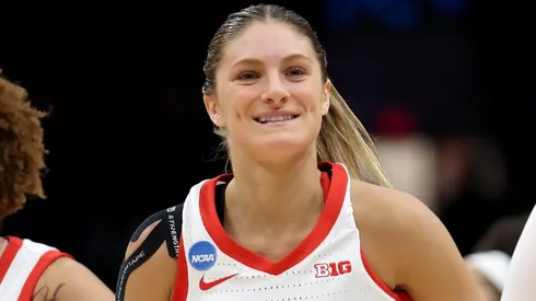 Jacy Sheldon leads her teammates off of the court at half time during the NCAA Women's Basketball Tournament First Round game.