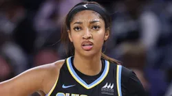 Angel Reese of the Chicago Sky look on against the Las Vegas Aces.