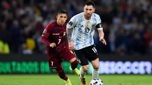 Lionel Messi of Argentina controls the ball during a game against Venezuela.