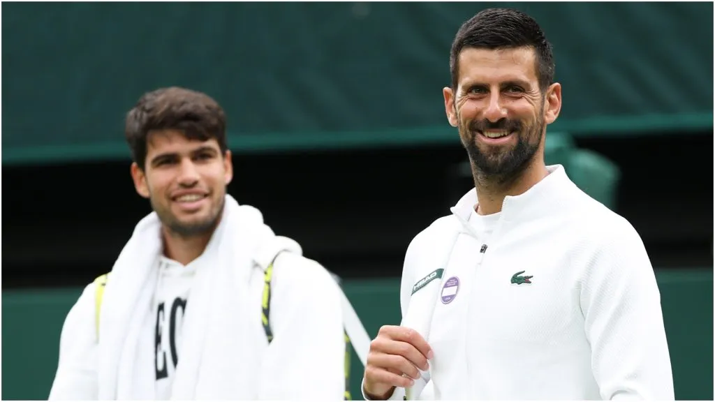 Novak Djokovic (R) of Serbia and Carlos Alcaraz of Spain – Clive Brunskill/Getty Images