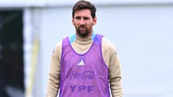 Lionel Messi of Argentina looks on during a training session.