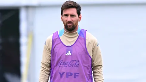 Lionel Messi of Argentina looks on during a training session.