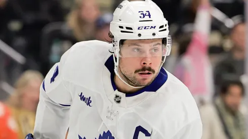 Auston Matthews skates during a Maple Leafs practice.