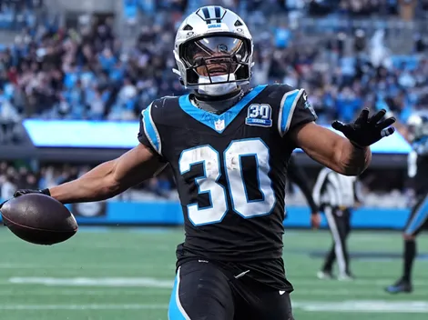 Chuba Hubbard hypes up teammate after performance against Falcons