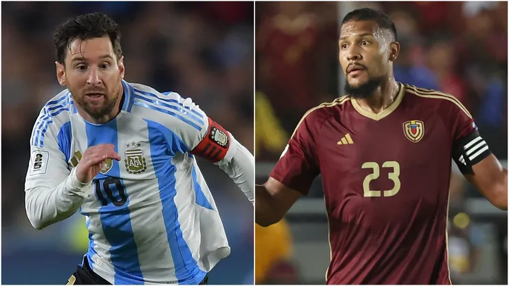 Lionel Messi of Argentina and Salomon Rondon of Venezuela.