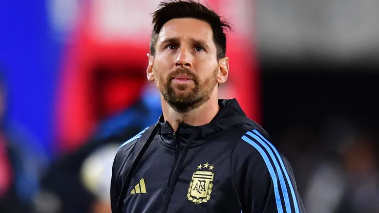 Lionel Messi of Argentina in tears in the warm up against Venezuela