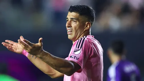 Luis Suarez complains after a foul.