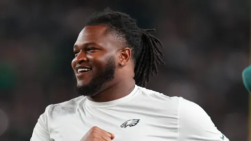 Jalen Carter reacts against the Bengals on August 7, 2025 in Pennsylvania.