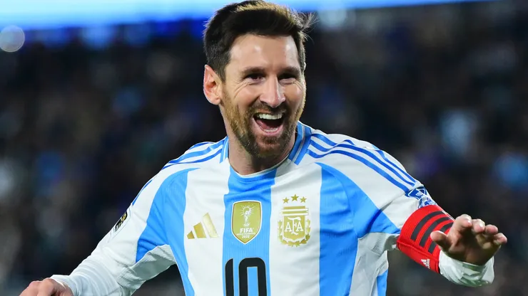 Lionel Messi of Argentina celebrates after scoring the team's third goal.