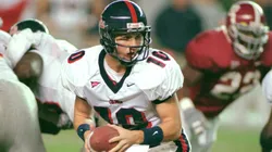 Eli Manning #10 of Mississippi Rebels moves with the ball during the game against Alabama Crimson Tide in 2000.