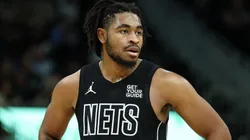 Cam Thomas #24 of the Brooklyn Nets waiting for a free throw.