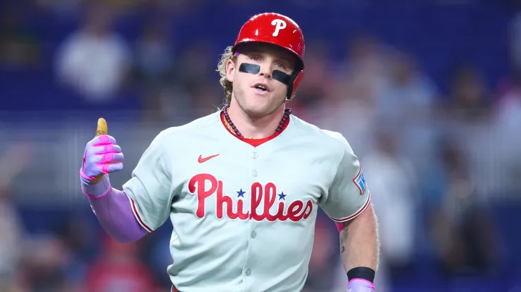 Harrison Bader after hitting a home run against the Marlins on September 05, 2025 in Miami.