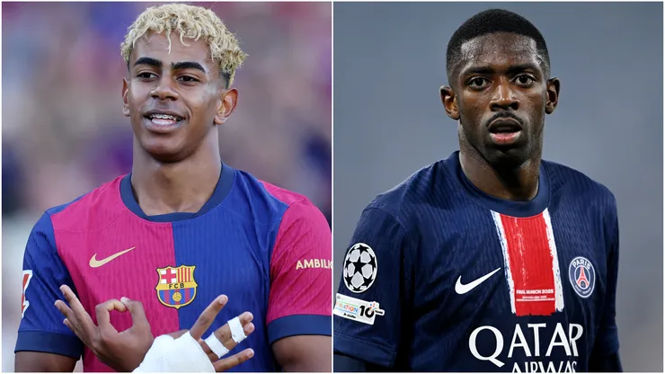 Lamine Yamal of Barcelona and Ousmane Dembele of PSG.