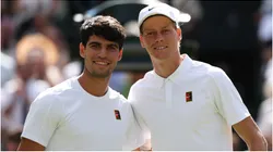 Jannik Sinner (R) of Italy and Carlos Alcaraz (L) of Spain