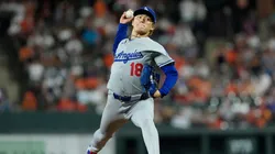 Yoshinobu Yamamoto #18 of the Los Angeles Dodgers