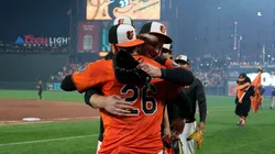 Emmanuel Rivera #26 of the Baltimore Orioles celebrates with teammates.