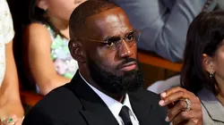 LeBron James looks on during the 2025 Basketball Hall of Fame Enshrinement Ceremony.