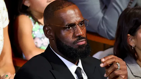 LeBron James looks on during the 2025 Basketball Hall of Fame Enshrinement Ceremony.