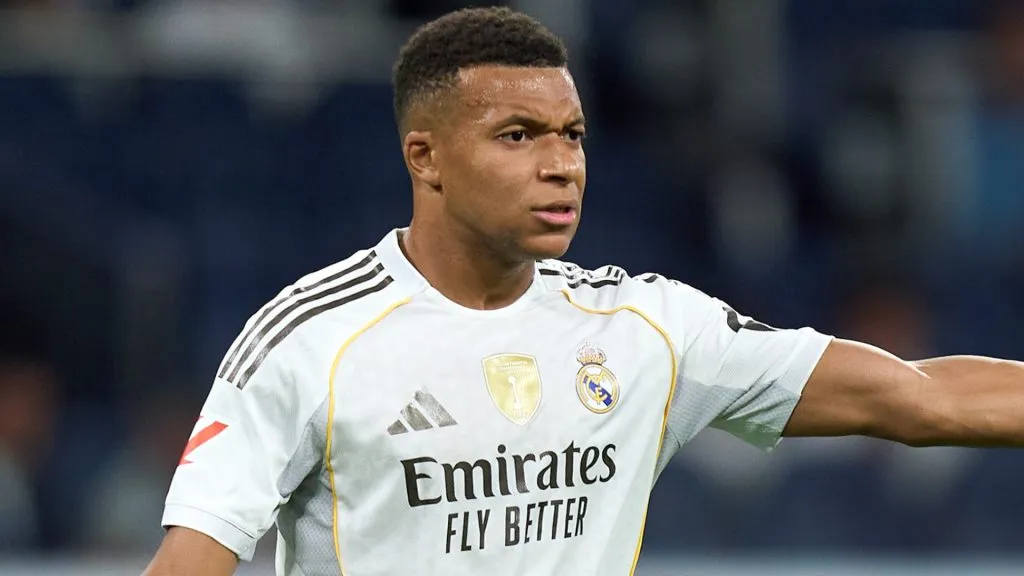 Real Madrid star Kylian Mbappe celebrating a goal