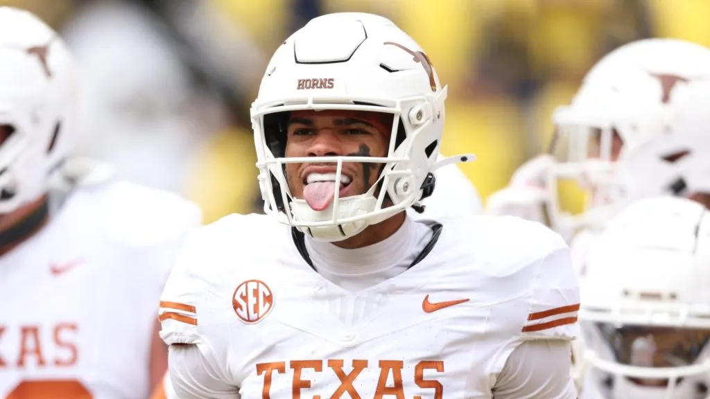 DeAndre Moore Jr. #0 of the Texas Longhorns in Ann Arbor, Michigan