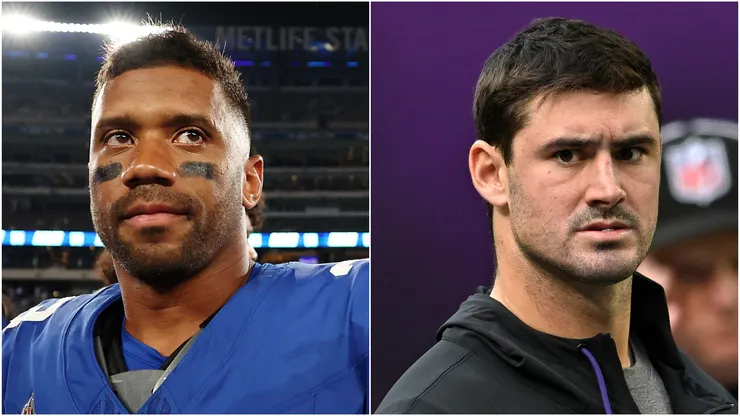 Russell Wilson of the Giants and Daniel Jones of the Colts