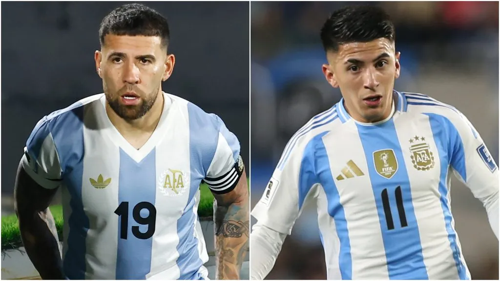 Nicolas Otamendi and Thiago Almada playing for Argentina