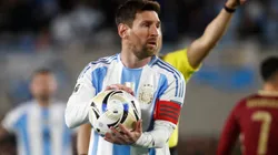 Lionel Messi of Argentina gestures during the Conmebol FIFA World Cup 2026 Qualifier game.