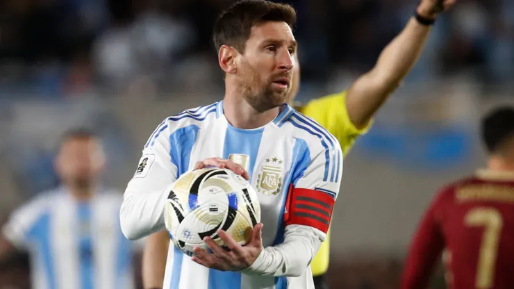 Lionel Messi of Argentina gestures during the Conmebol FIFA World Cup 2026 Qualifier game.
