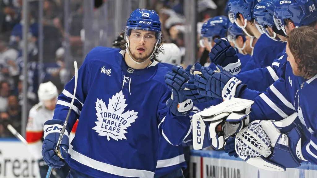 Matthew Knies ready to step up after Mitch Marner trade. &nbsp;(Photo by Claus Andersen/Getty Images)