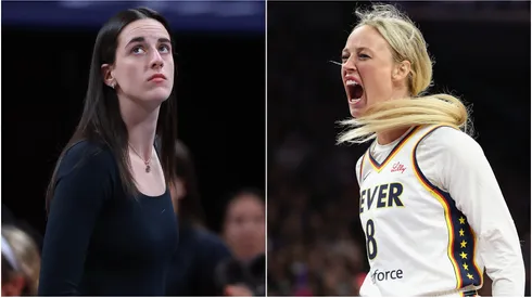 Caitlin Clark left Sophie Cunningham right.