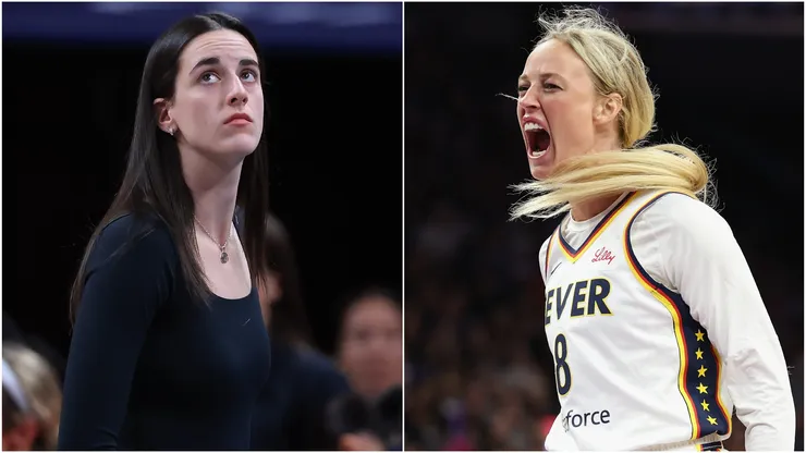 Caitlin Clark left Sophie Cunningham right.