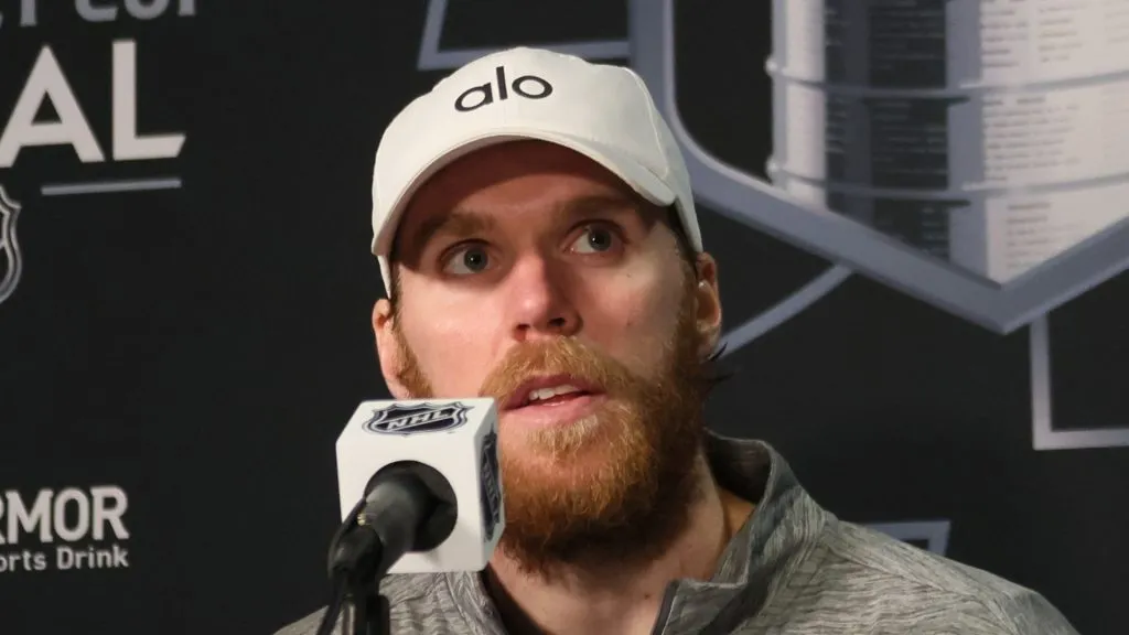 Connor McDavid speaks to the media