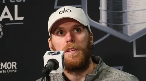 Connor McDavid during Media Day prior to the 2024 Stanley Cup Final.