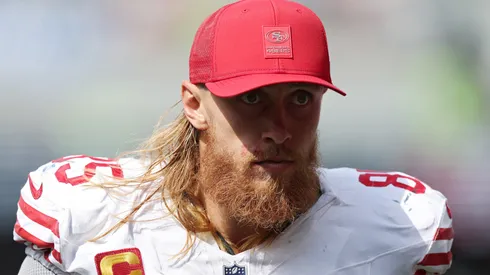 George Kittle #85 of the San Francisco 49ers looks on.
