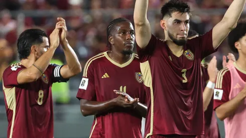 Wilker Angel of Venezuela acknowledges the fans after the team's victory.