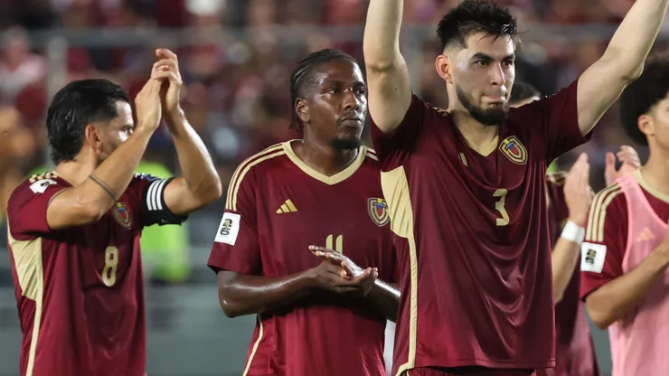 Wilker Angel of Venezuela acknowledges the fans after the team's victory.