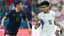 Luis Palma of Honduras and Junior Arteaga (R) of Nicaragua.