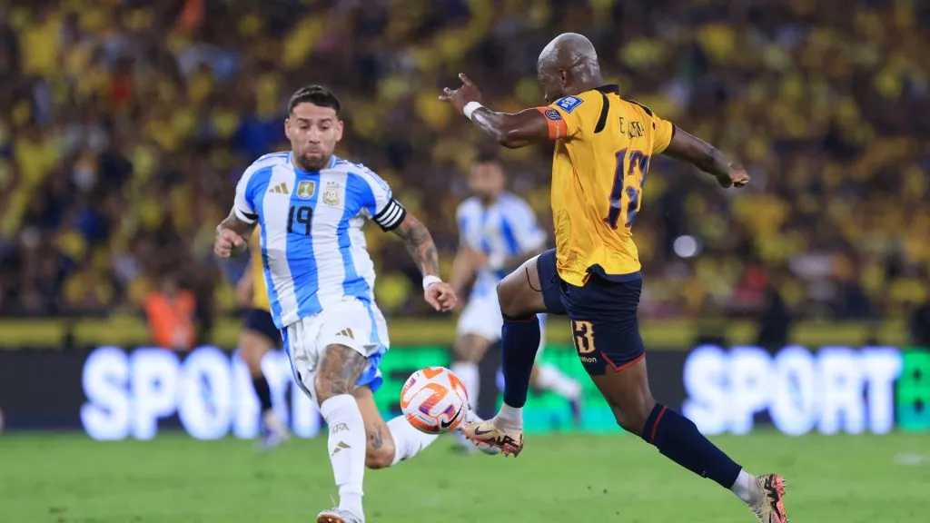Nicolas Otamendi against Enner Valencia.
