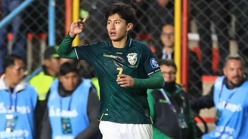 Miguel Terceros of Bolivia celebrates after scoring the team's first goal .