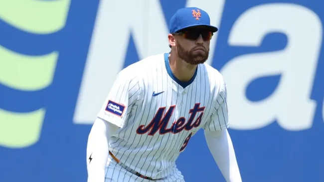 Mets’ Brandon Nimmo in action during a regular-season MLB game. (Photo by Al Bello/Getty Images)