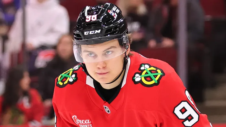 Connor Bedard at United Center on December 01, 2024 in Chicago, Illinois.